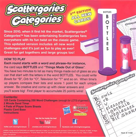 Game of Scattergories Categories | Winning Moves Games