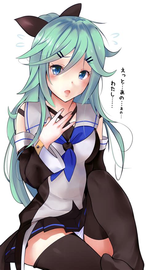 Safebooru 1girl Aqua Eyes Aqua Hair Black Legwear Black Ribbon Black Skirt Blush Breasts