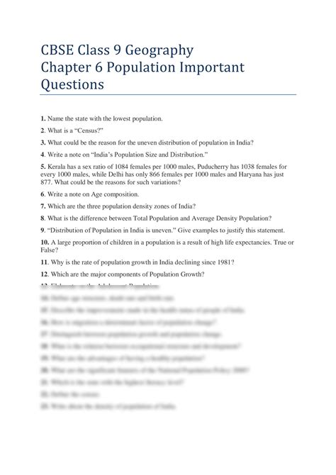 Solution Cbse Class 9 Geography Chapter 6 Population Important