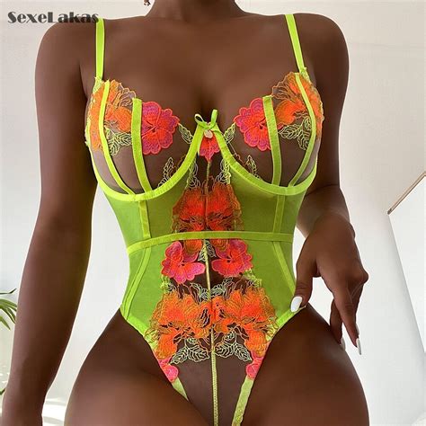 Billionm Lace Exotic Lingerie Women V Neck Floral Embroidery Costume