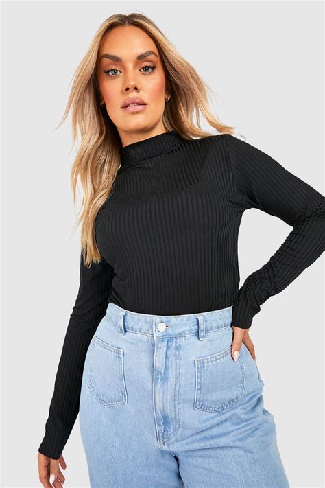 Plus Soft Knitted Rib Turtleneck Bodysuit Boohoo Usa