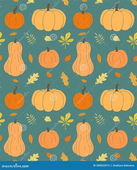 Vector Seamless Pattern Of Pumpkin And Leaves Stock Vector