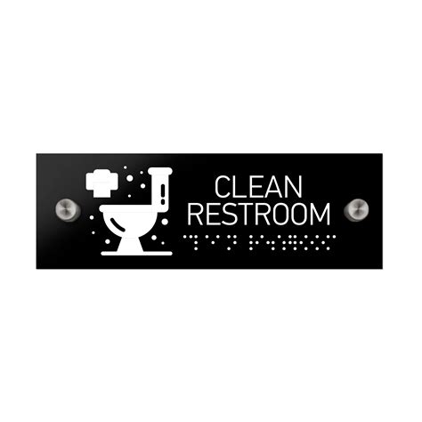 Clean Restroom Sign Black Acrylic Sign With Braille Bsign