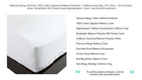 National Allergy Premium 100 Cotton Zippered Mattress Protector California King Size 73 X