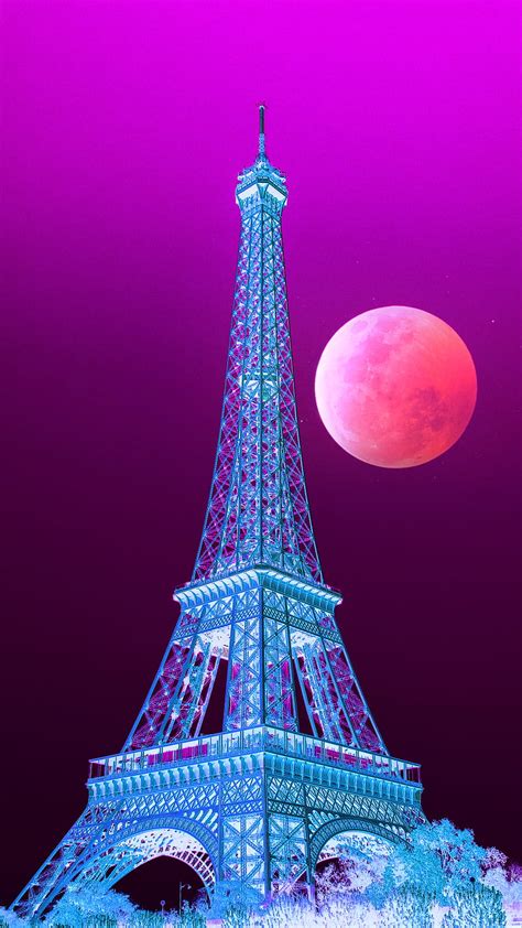 K Descarga Gratis Torre Eiffel Luna Llena Luna Rosa Fondo De