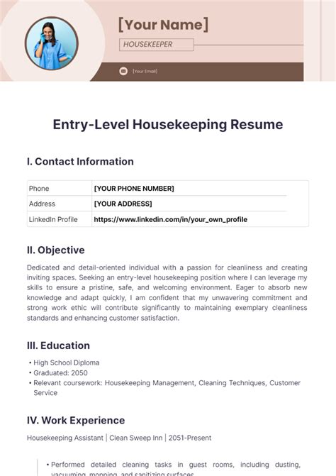 Entry Level Housekeeping Resume Edit Online And Download Example