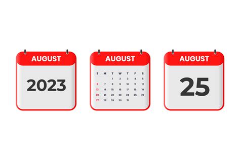 August 2023 Calendar Design 25th August 2023 Calendar Icon For