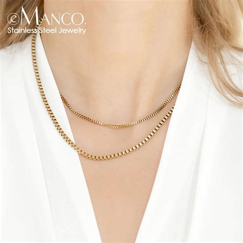 Emanco Stainless Steel Snake Box Chain Chocker Necklace Gold Color