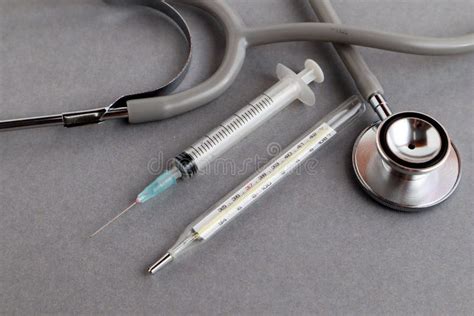 Medical Equipments Including Stethoscope Syringe Medicines Background