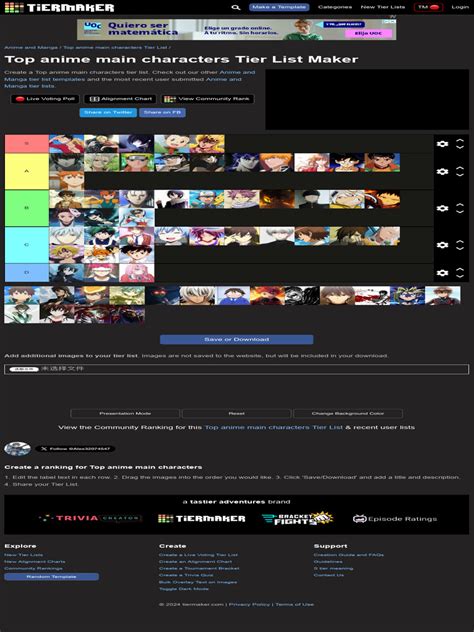 Create a Top anime main characters Tier List - TierMaker | PDF