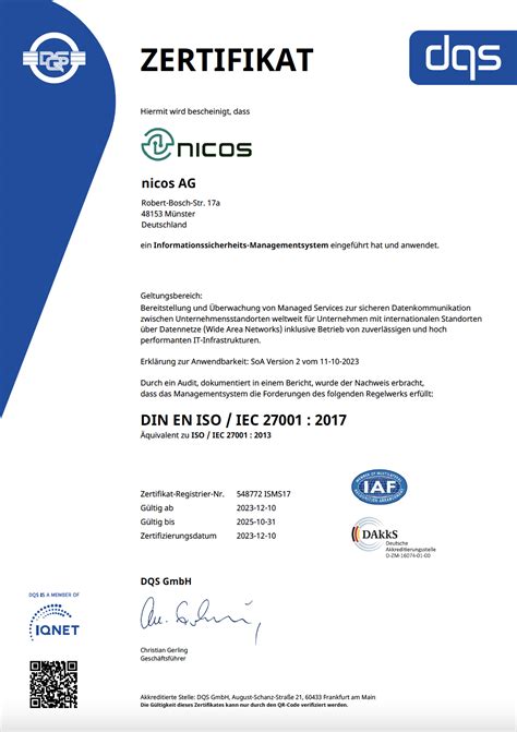 Iso Zertifizierung F R Nicos Ag Nicos Ag Secure Global Data