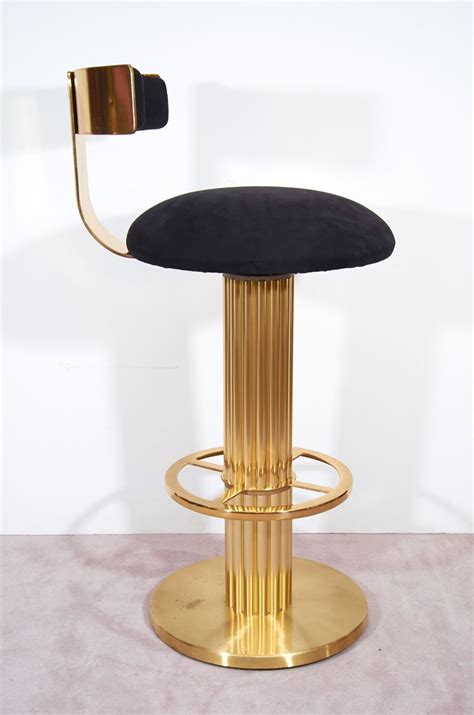 Pair Of Mid Century Solid Brass Bar Stools From A Unique Collection