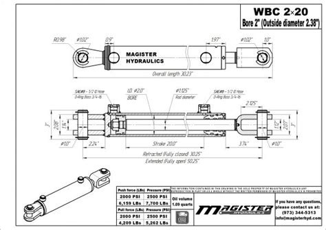 2 Bore X 20 Stroke Hydraulic Cylinder Ag Clevis Double Acting Cylinder Magister Hydraulics