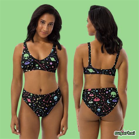 High Waisted Space Bikini Plus Sizes Recycled Material Etsy