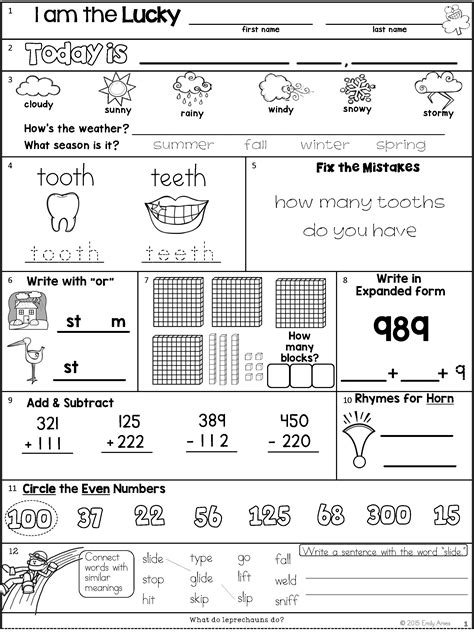 Second Grade Work Sheets