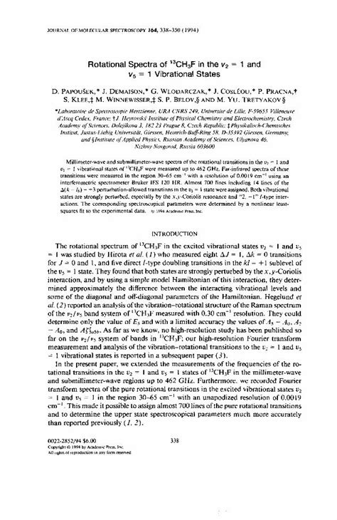 PDF Rotational Spectra Of 13CH3F In The V2 1 And V5 1 Vibrational