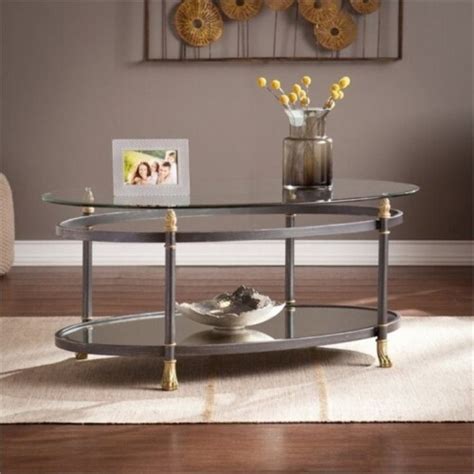 Bowery Hill Oval Glass Top Coffee Table In Gold Kroger