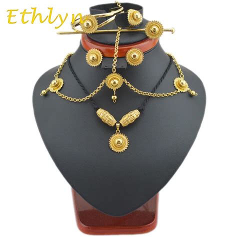 Aliexpress.com : Buy Ethlyn DIY Ethiopian jewelry sets Gold Color hair ...