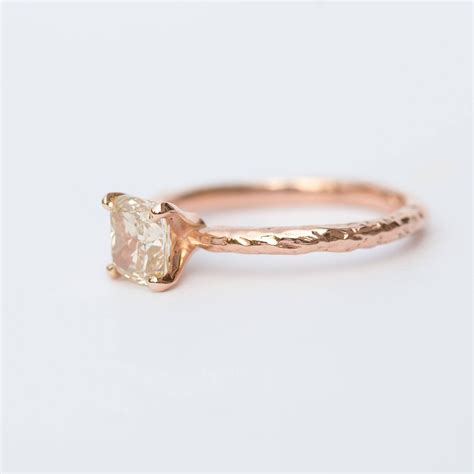 1ct Champagne Cushion Diamond In Hand Carved Solitaire Engagement Ring