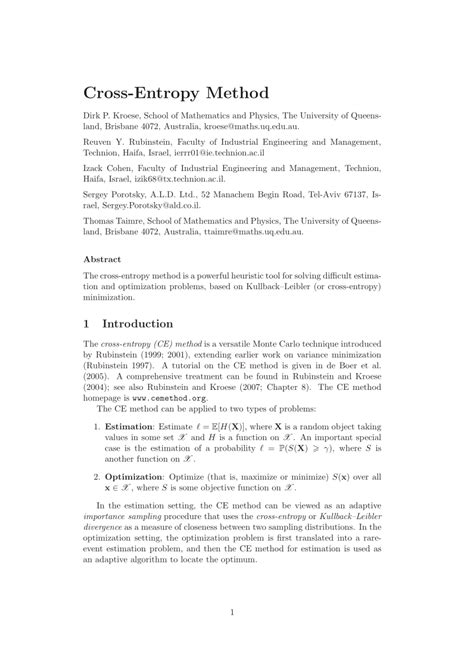 (PDF) Cross-Entropy Method