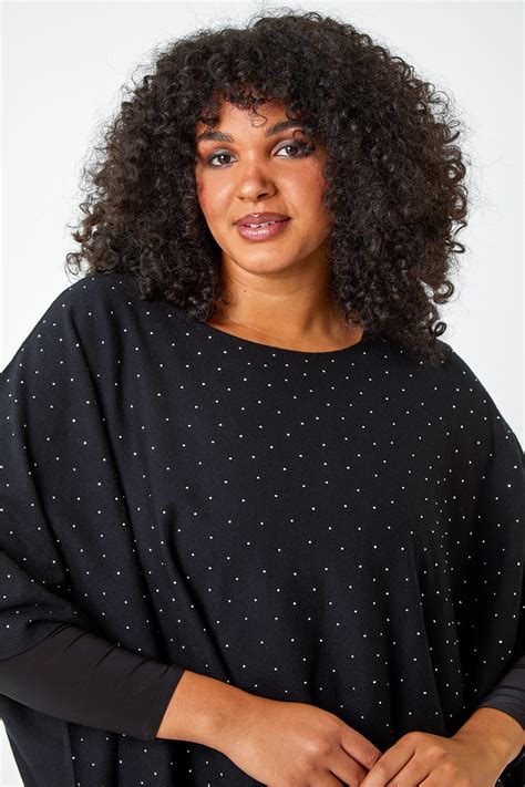 Black Curve Sparkle Embellished Poncho Roman Uk