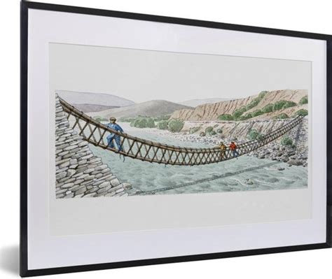 Fotolijst Incl Poster Een Gekleurde Tekening Van Een Touwbrug