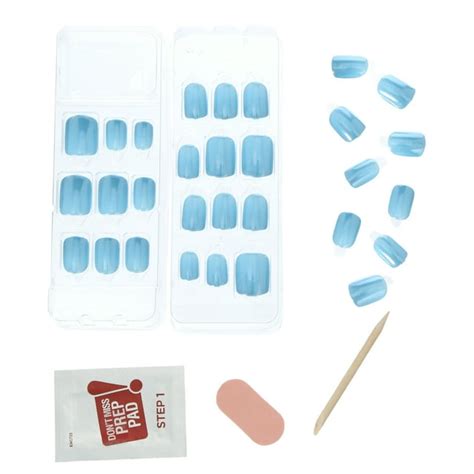 Kiss Impress Color Fx Press On Nails No Glue Needed Blue Short Square 33 Ct