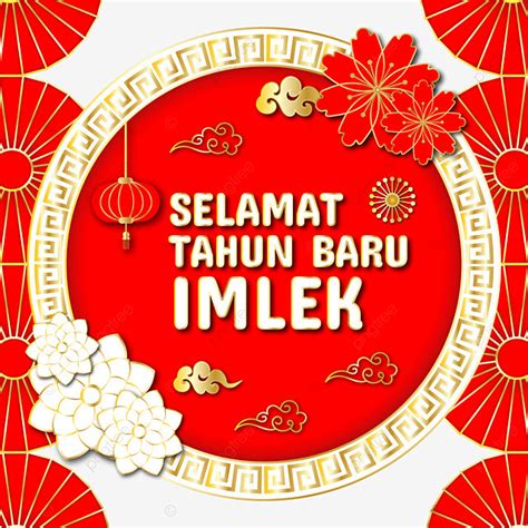 Selamt Tahun Baru Imlek Frontera Lingkaran Emas Dan Merah Bunga Awan ...