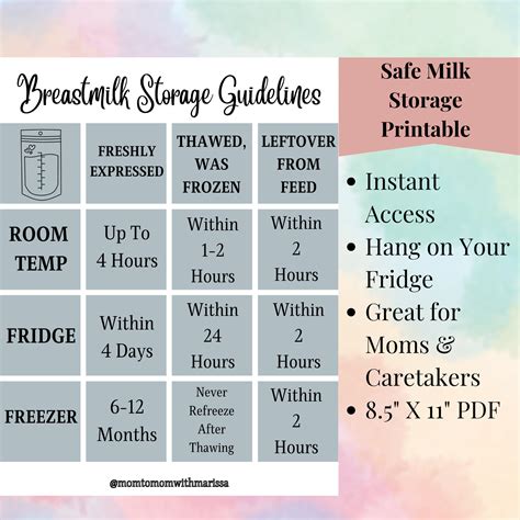 Breastmilk Storage Guidelines Printable Pumping Safe Milk - Etsy
