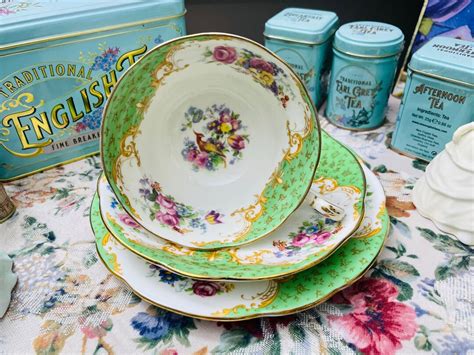 Vintage Paragon English Bone China Trio Rockingham Green Etsy