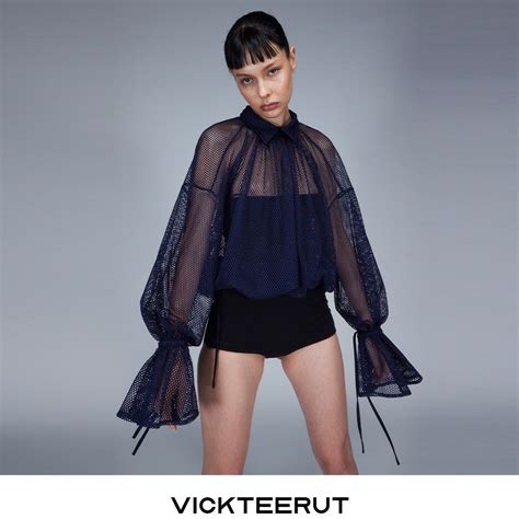 Vickteerut Bishop Sleeve Ruffle Collar Mesh Blouse เสื้อแขนระบาย ตัว