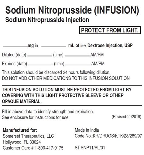 Sodium Nitroprusside Injection Solution Concentrate