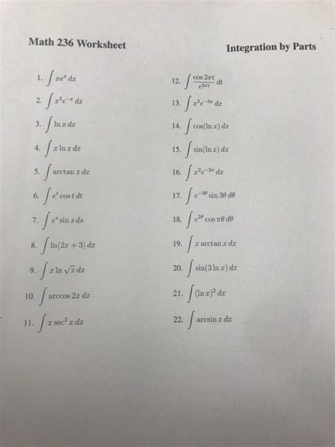 Integration By Parts Worksheets With Answers Worksheets Master