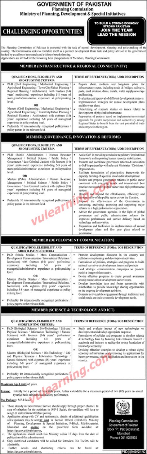 Planning Commission Of Pakistan Jobs 2021 For Members Ministry Of