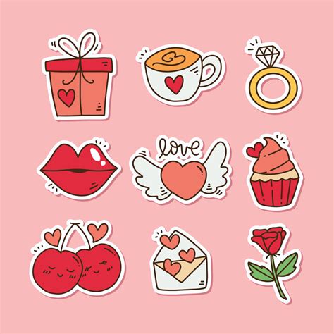 Valentine Cute Handdrawn Stickers Collection 4409865 Vector Art At Vecteezy