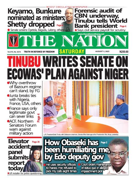 Nigerian Newspapers Daily Front Pages Review Saturday 5th August 2023