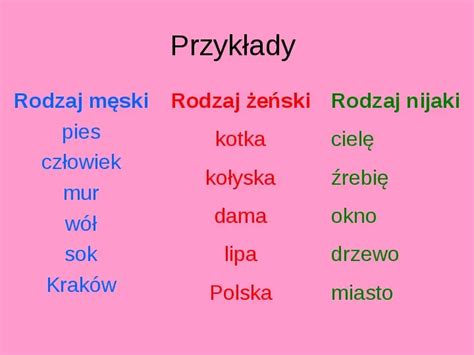 prezentacja rodzaje rzeczownika swiat prezentacji
