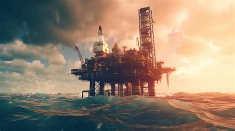 Premium AI Image Offshore Drilling Rig On The Sea Oil Platform For