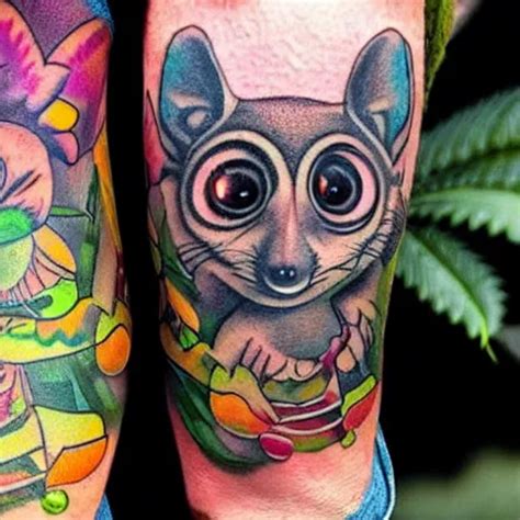 Shoulder Tattoo Of A Multicolored Trippy Furry Cute Stable Diffusion