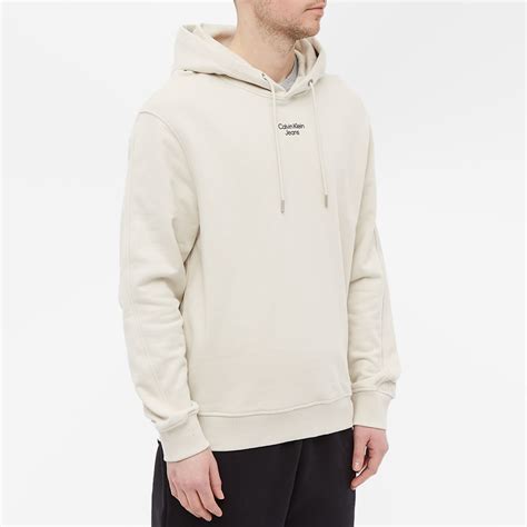 Calvin Klein Stacked Logo Hoodie Eggshell End