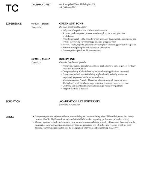 Provider Enrollment Specialist Resume Samples Velvet Jobs