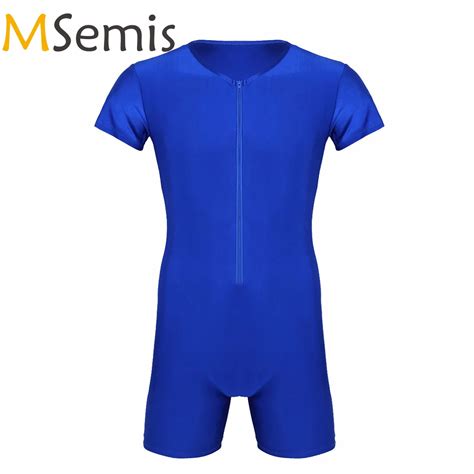 Msemis Mens Bodysuit Leotard Wrestling Singlet Zipper Boxer Thong Body