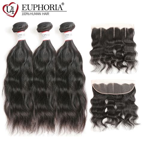 Natural Wave Human Hair Bundle Deals With Lace Frontal 13x4 Euphoria