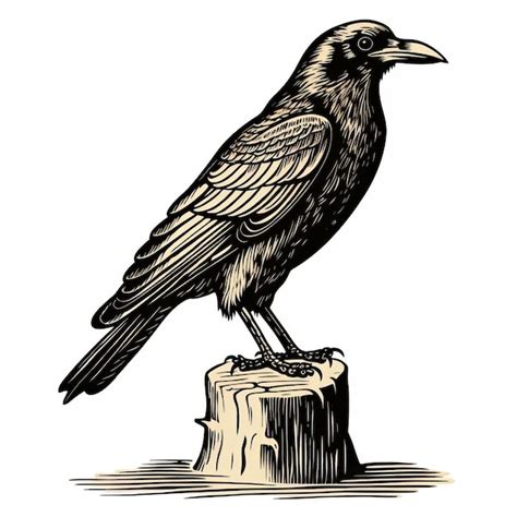 Premium Photo Vintage Engraving Of Raven On Stump Realistic Yet