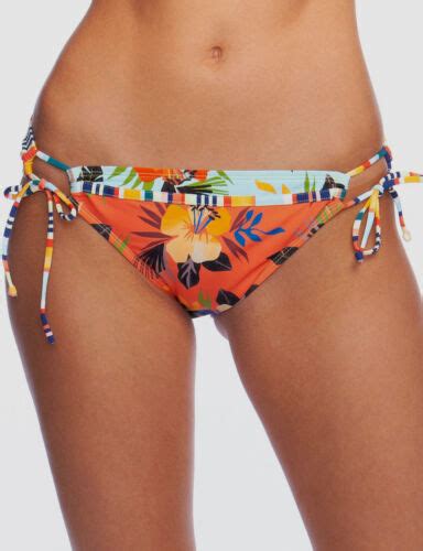 Hobie Women S Orange Floral Stripe Adjustable Hipster Bikini