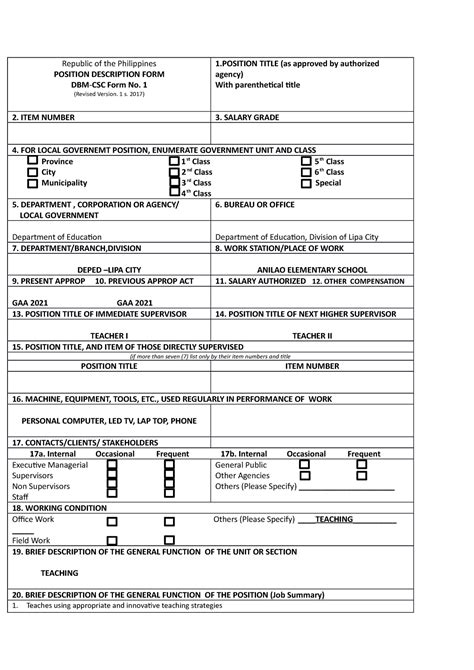 Position Description Form CSC Form1 Librada R Republic Of The