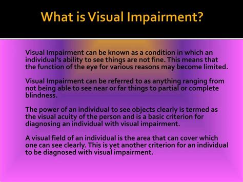 PPT - Visual Impairment: Causes, Symptoms, Daignosis, Prevention and ...