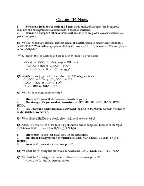 2425 Level N Chemistry: Chapter 14 - Acids and Bases Overview - Studocu