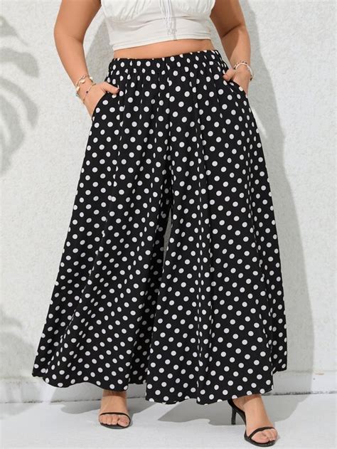 Plus Polka Dot Print Wide Leg Pants Shein Usa