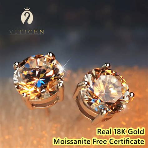 VITICEN 18K Gold Moissanite Brincos De Diamante Para As Mulheres Aut